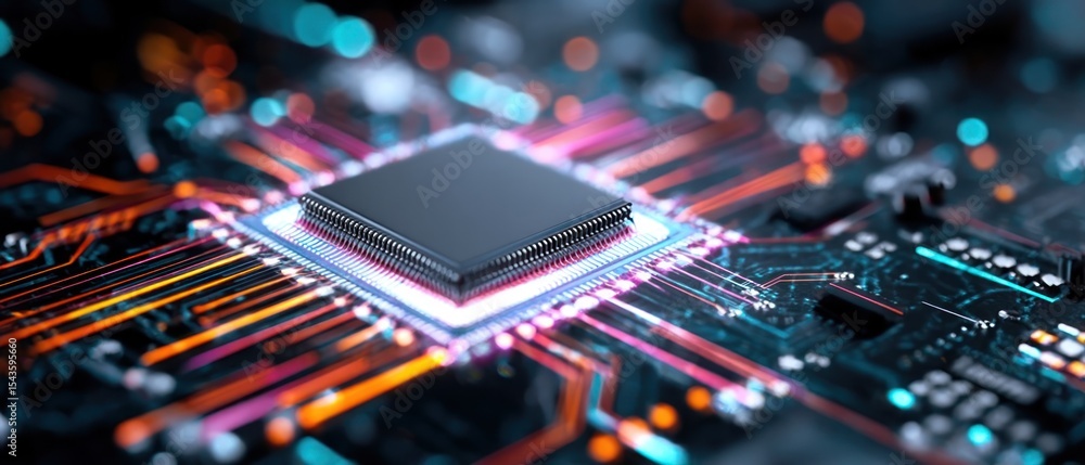 Poster close up of a processor chip on a circuit board
