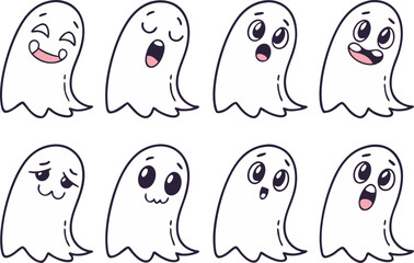 Cute Halloween Ghost Clipart Collection. Spooky Ghost Clipart Set for Halloween Projects. Cartoon Halloween Ghost Illustrations for Designers. Halloween Ghost Characters in Fun Styles