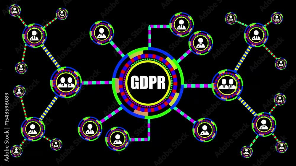 Poster businessman presses button gdpr general data protection regulation on phone and virtual web electron