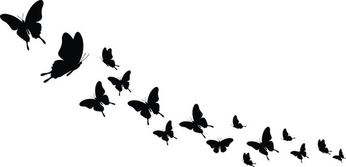 Butterfly silhouette vector illustration, flying butterflies in motion, isolated on white background, perfect for nature, spring, and decorative design