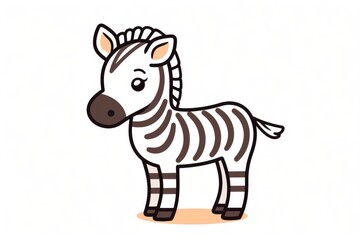 Fototapeta premium Cute simple line drawing of a zebra in doodle style, vector illustration with black and white shapes for children’s book and clip art sticker design.