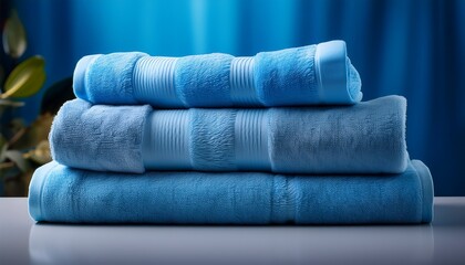 stack of soft absorbent blue towels luxurious comfort for spa and home soft
