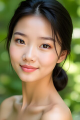 Beautiful Asian Woman Smiling Outdoors