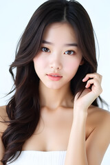Portrait of a beautiful young Asian woman with long, dark hair and a radiant complexion