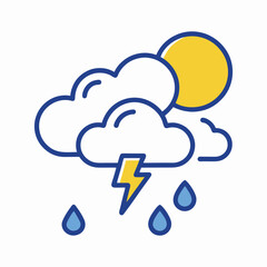 Obraz premium Weather forecast icon with sun clouds lightning and rain drops illustration
