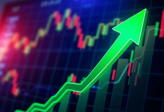 Green upward arrow on financial chart, economic growth icon,   growing graph,  positive - Powered by Adobe