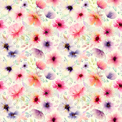 Watercolor abstract bold floral seamless pattern
