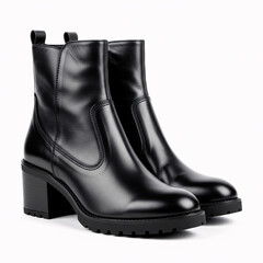 Black women's boots on a white background. 3d rendering.