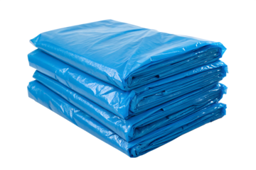 stack of blue plastic bags isolated on white background png, ai generated