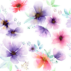 Watercolor abstract bold floral seamless pattern