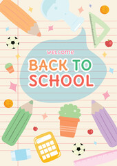 Back to school background with cute school supplies concept.
