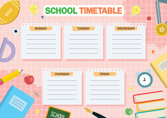 School Timetable with Learning Tools. Featuring School Supplies concept.