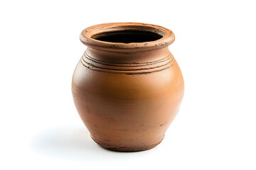 Rustic Brown Clay Pot Isolated on White Background Perfect for Home Decor or Kitchenware Designs