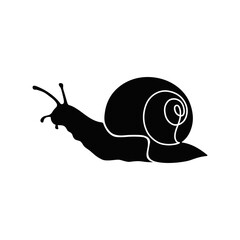 Silhouette of garden snail, cochlea, helix isolated on white background.	