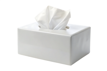 White Rectangular Tissue Box with Soft White Tissue Sheet Emerging from Opening A I G E N E R A T E D - P N G isolated on a transparent background