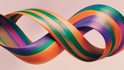 Colorful striped ribbons intertwine in an abstract wavy design