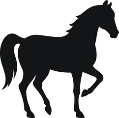 Obraz premium Black and white vector silhouette of a horse in minimalist style on white background, perfect for equestrian branding, rural farm visuals, wildlife art, and rustic logo development