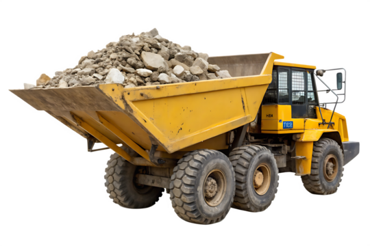 available-yellow-dumper-truck-isolated on white background PNG ,ai generated