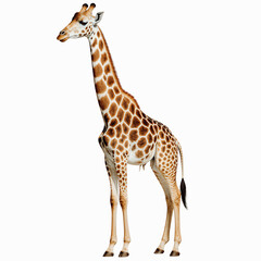Fototapeta premium Giraffe Portrait: A tall giraffe stands gracefully, its long neck and unique spotted pattern beautifully showcased.