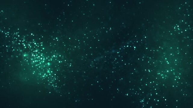 Abstract background of beautiful light and dust particles moving on a luxurious green background. Beautiful nebula. 4k loop bokeh background