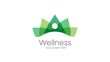 Logo for business, health, meditation, relaxation. Wellness natural abstract logo design with unique natural person and leaf concept with creative idea.