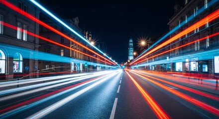 Fototapeta premium City Speed Light Trails Through Urban Nightscape.