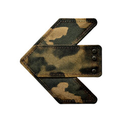 Arrow made from military camouflage fabric. Army-style concept. A theme of war and soldiers