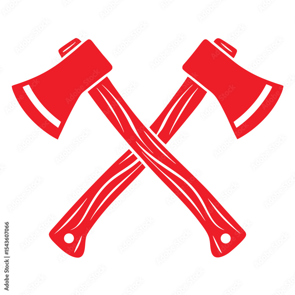 Poster two red axes crossed design element isolated on white background lumberjack symbol graphic