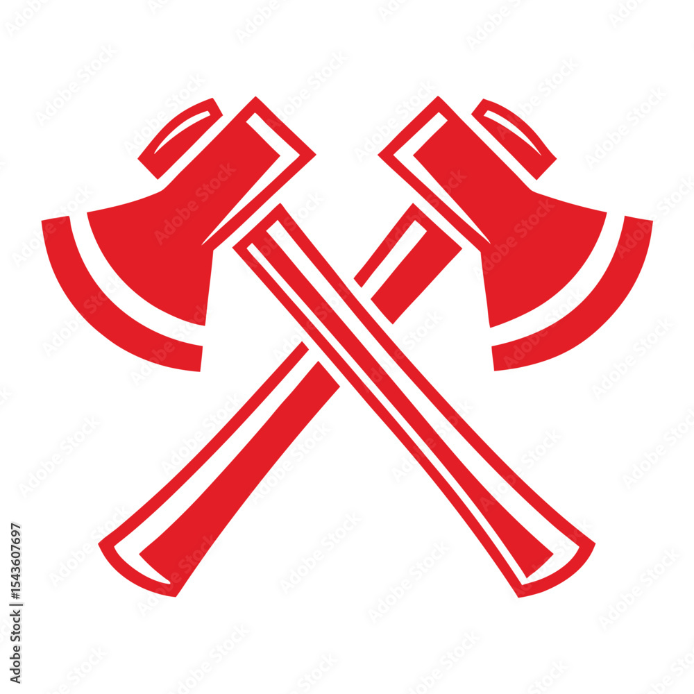 Poster two red axes crossed graphic design element isolated on white background simple bold line art icon