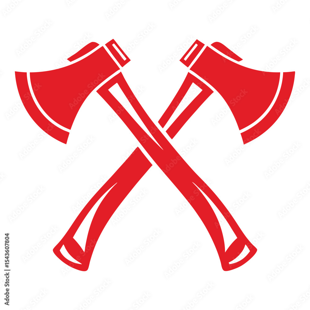 Poster two red axes crossed graphic design element isolated on white background simple flat style icon 1