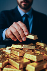 Hand Picking Gold Bar from Stack