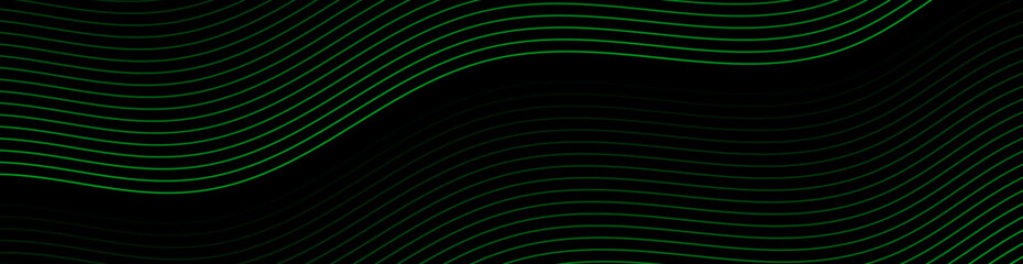 Abstract background with lines and waves. Web banner size. Element for design isolated. Vector background for brochure, booklet, flyer, poster. Green and black gradient