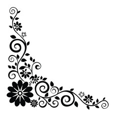 Elegant black floral corner design element