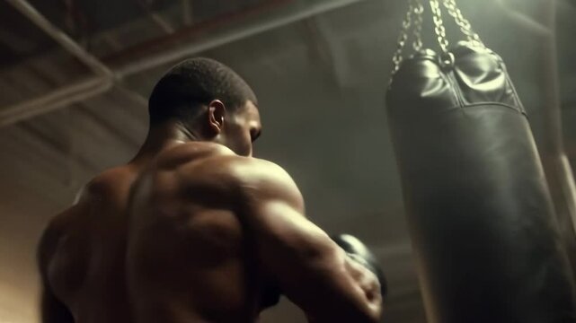 Back Muscles of Fighter During Workout
