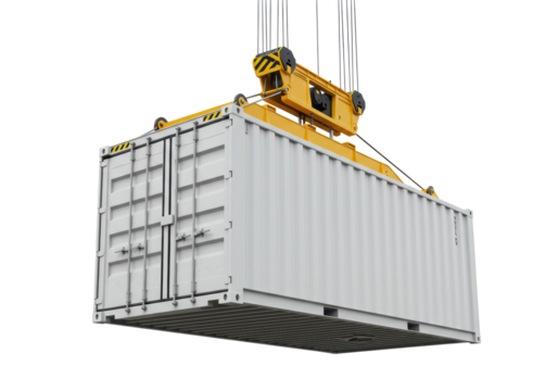 Isolated Shipping Container Suspended by Crane