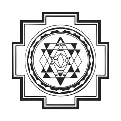 Intricate Geometric Sri Yantra Illustration: Mystical Diagram with Sacred Geometry, Linear Design and Concentric Shapes on White Background, Ideal for Spiritual Concepts