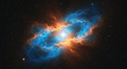 Striking nebula in deep space featuring glowing blue and orange clouds around a bright star