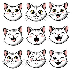 Adorable Cat Faces With Diverse Expressions A Charming Collection Showcasing Feline Emotions In A Whimsical Style