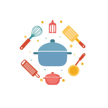 kitchen tools flat design on white clip art preview