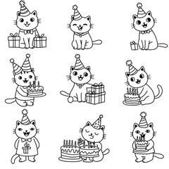 Cute Cats Celebrate Birthday Coloring Pages For Kids And Adults Who Love Creative Art And Relaxation Activities Together