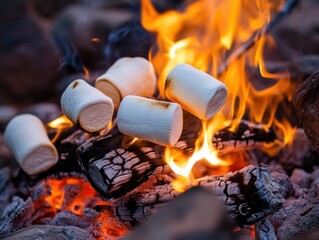 Marshmallows roasting over campfire