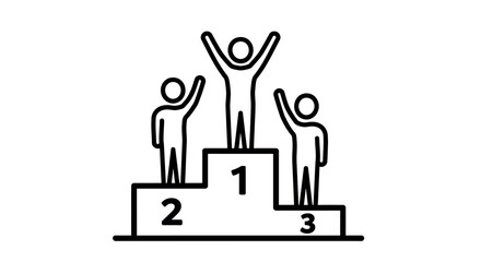 Minimalist icon of three figures on a podium symbolizing victory and success vector illustration