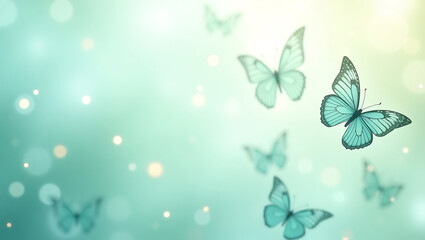Soft green background with flying butterflies