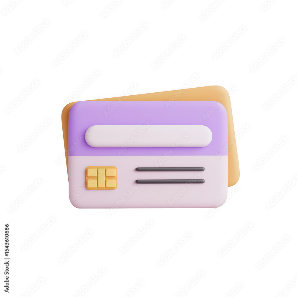Poster 3d render of credit cards stack isolated on transparent background