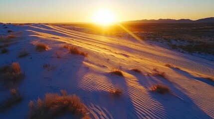 Snowy landscape sunset aerial view
