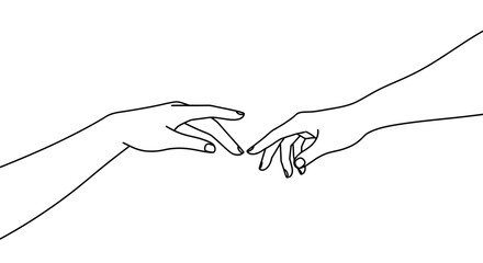 Continuous line drawing of two hands touching vector illustration