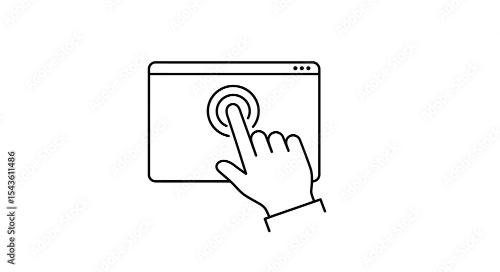 Poster outline of hand touching screen icon for interactive technology interface vector illustration