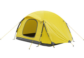Isolated Bright Yellow Camping Tent with Dark Gray Base
