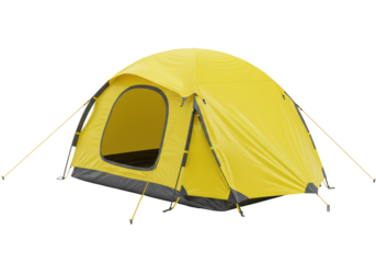 Isolated Bright Yellow Camping Tent with Dark Gray Base