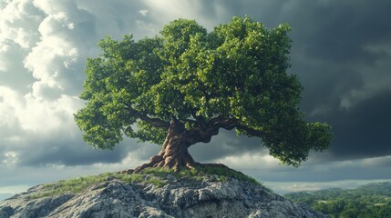 Solitary tree on rocky outcrop